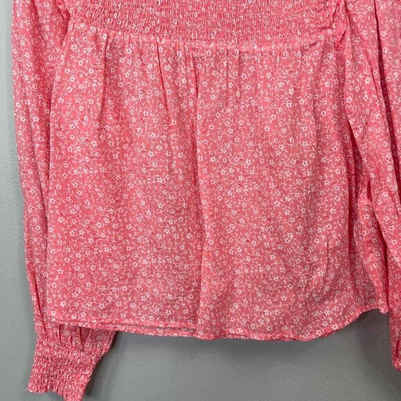 Billabong x Wrangler Carefree Top Womens Medium Floral Ruffled Smocked Prairie - Picture 3 of 14